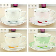 Haonai 180cc ceramic/porcelain tea cup porcelain coffee set porcelain coffee coffee cup and saucer with silver rim